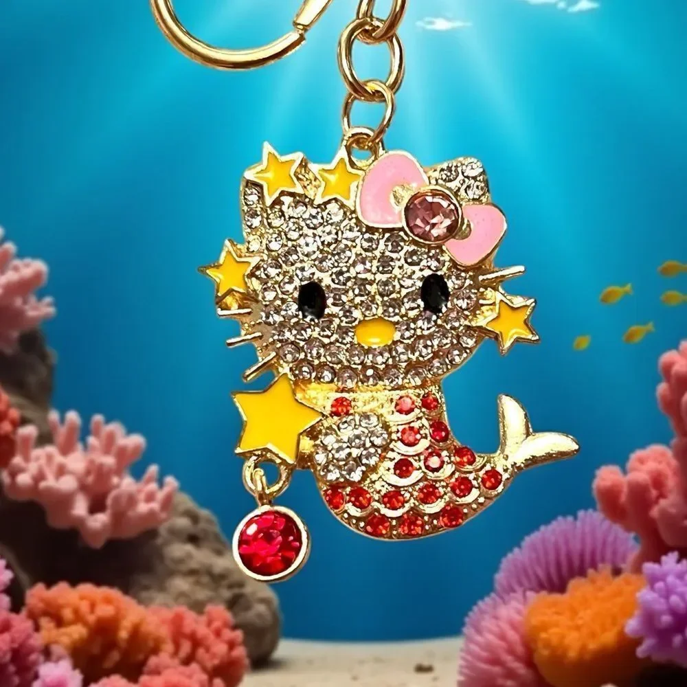 Hello Kitty Mermaid Red Crystal Keychain Bag Charm